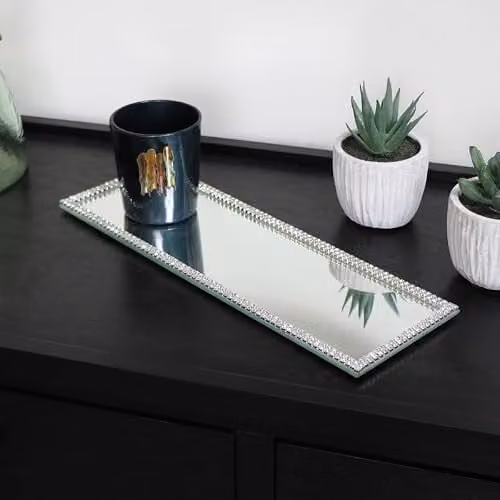Melody Maison Rectangle Jewelled Mirrored Display Plate Tray in Silver – 1