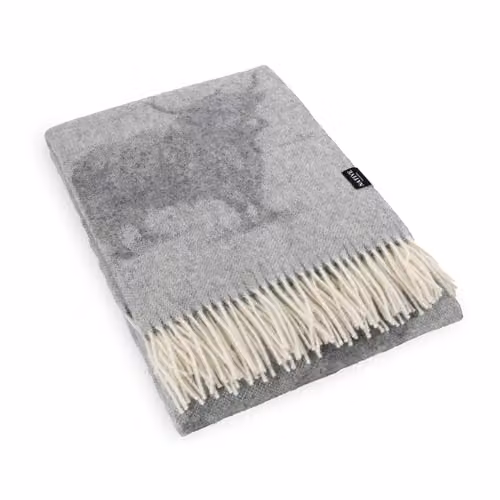 Simply Sheepskin Highland Cow Grey Jacquard Woven New Zealand Wool Blanket, W/D/H: 140 x 200 cm – 1