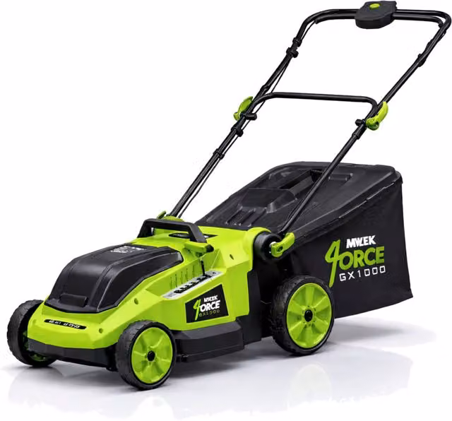 MYLEK Cordless Brushless 40V Lawnmower with Mulching Kit and Collection Bag, Green