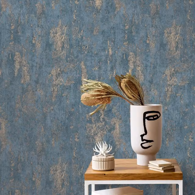 Erismann Industrial Abstract Vinyl Wallpaper in Blue and Gold