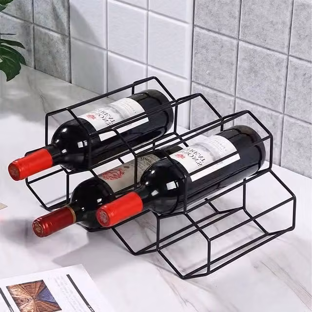 Komore Modern Geometric Honeycomb-Shaped Iron Wine Rack in Matt Black