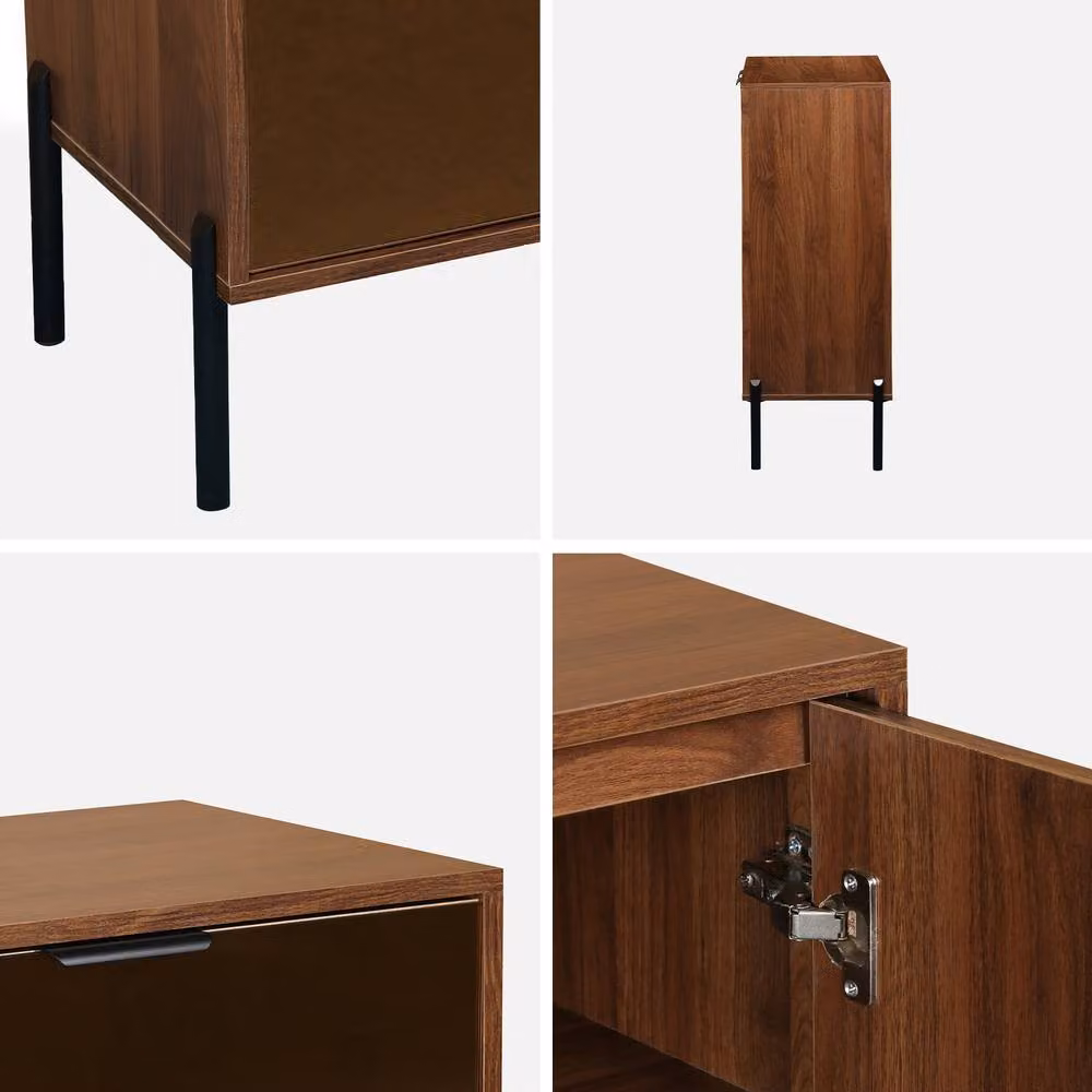 sweeek Vintage Walnut Wooden Effect Sideboard in Brown and Black, W: 83 cm, D: 38 cm, H: 32.3 cm – 3