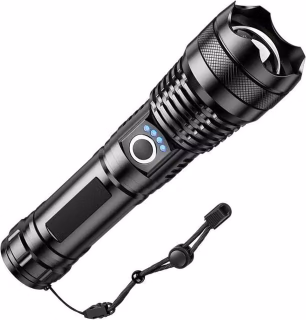 FLAVORA High Powered Super Bright LED Rechargeable Aluminium Flashlight Torch in Black – 1