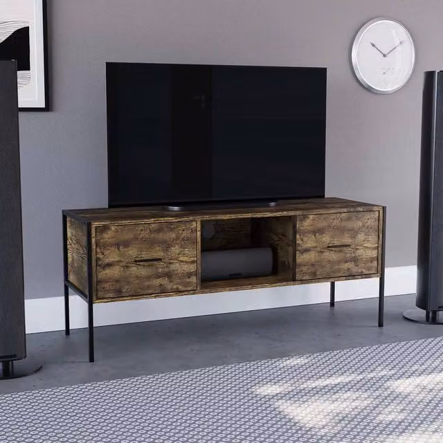 Vida Designs Brooklyn Industrial 2 Drawer TV Unit in Brown – 1
