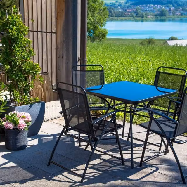 Wyld and Coco Black Steel 5 Piece Outdoor Dining Set with Square Tempered Glass Table – 1