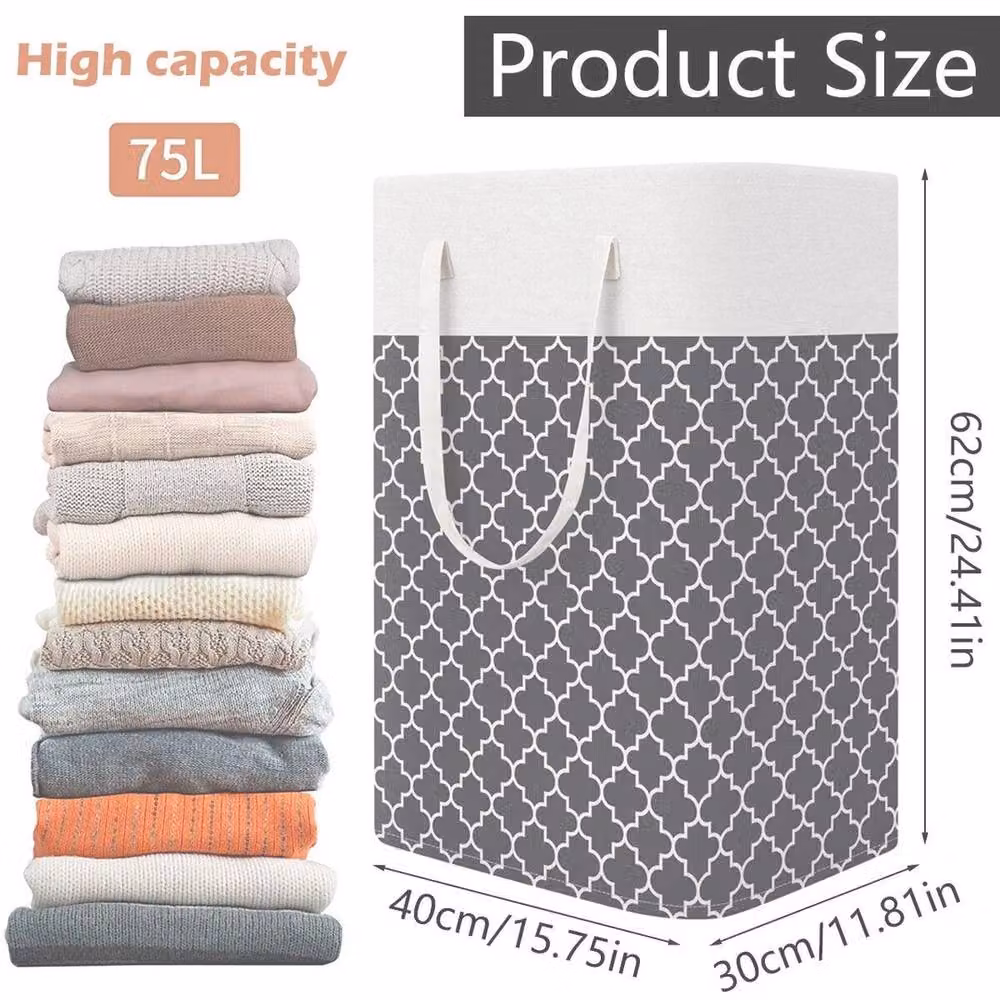 SPETLEK Grey Collapsible Cotton Fabric Laundry Basket with Handles, W/D/H: 30 x 30 x 75 cm – 2