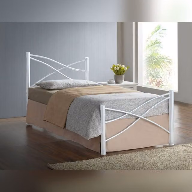 Comfy Living Ltd Modern Metal Bed Frame in White, W/D/H: 90 x 190 cm – 1