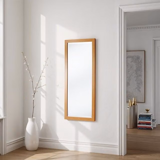 Yearn Tall Slim Framed Full Length Bevelled Mirror in Brown, H 123 cm x W 39.5 cm