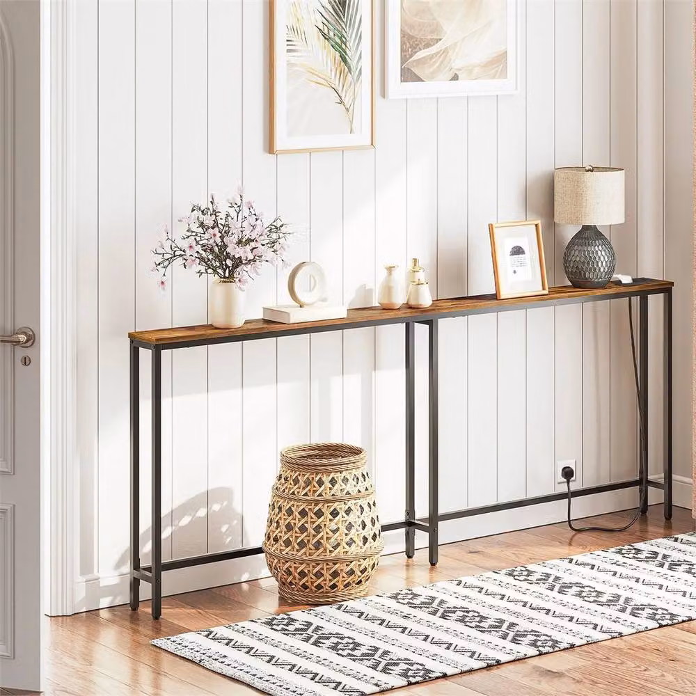 FLAVORA Brown Wood Charging Station Console Hall Table W/D/H: 200 x 15 x 80 cm – 2