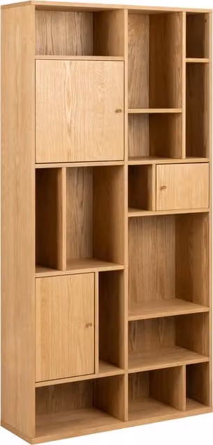 Furniture To Go Rangoon 3 Door Large Bookcase in Oak, W/D/H: 180 x 30 x 90 cm