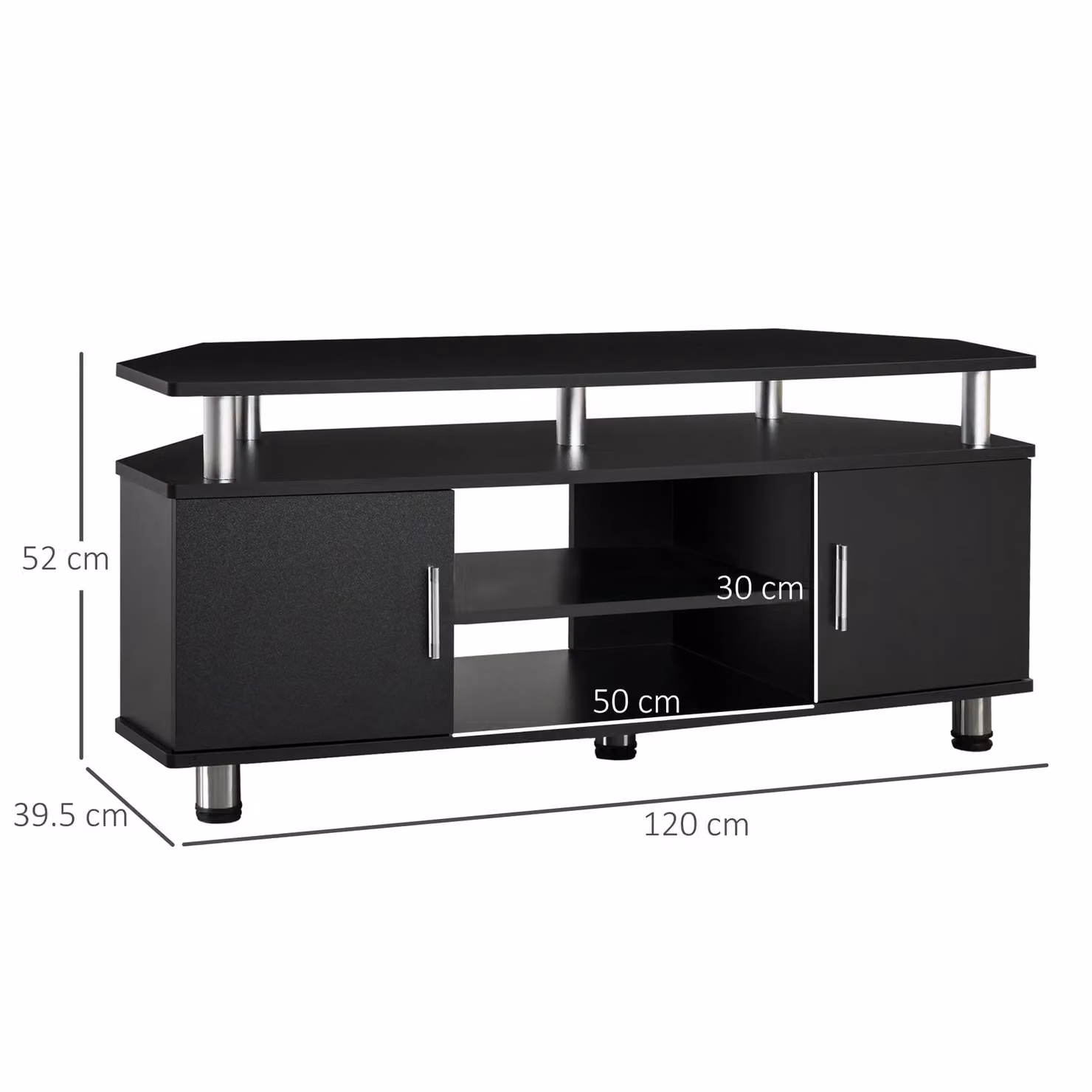 HOMCOM Modern Black TV Unit Cabinet with Storage Shelves and Matt Finish, W: 120 cm – 3