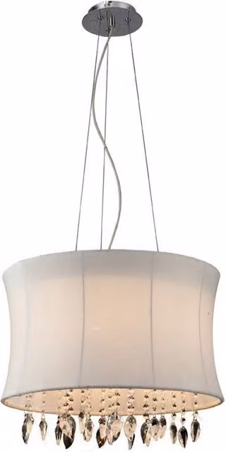Niki 4 Light Ceiling Pendant with White Cylinder Shades and Polished Chrome and Crystal Details