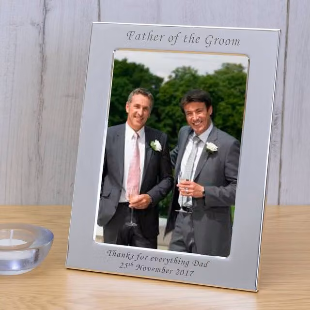 Uniqueful Personalised Father of the Groom Silver Plated Rectangular Metal Picture Frame, W/H: 13.5 x 18.5 cm