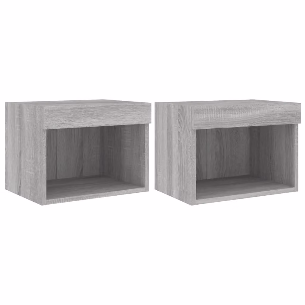 Berkfield Home Set of 2 Wall-Mounted Bedside Cabinets with Integrated LED Lights in Grey Sonoma – 2