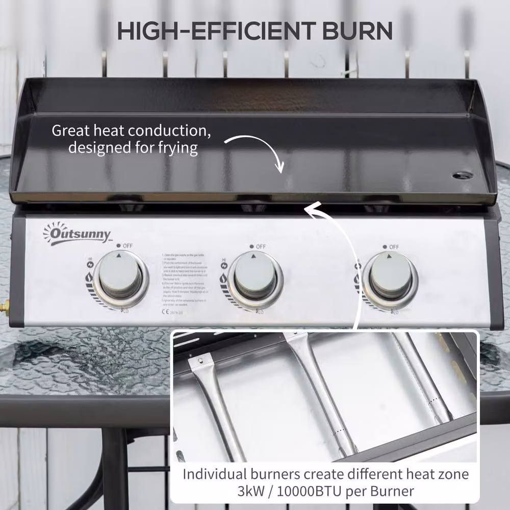 Rolipo 3 Burner Gas Plancha BBQ Grill 9kW Non-Stick Tabletop in Silver – 5