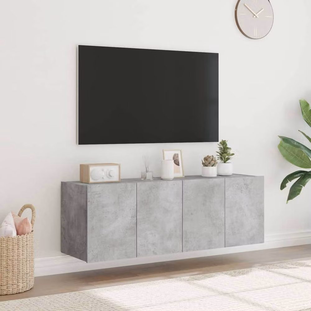 Berkfield Home Set of 2 Modern Wall Mounted TV Cabinets with Integrated LED Lights in Concrete Grey, W/D/H: 60 x 35 x 41 cm – 3