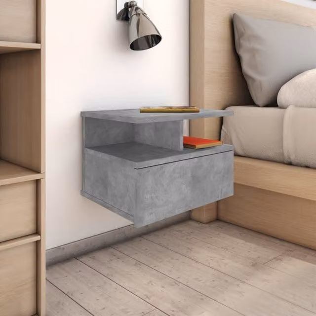 Berkfield Home Floating Nightstand in Concrete Grey, W: 40 cm, D: 31 cm, H: 27 cm