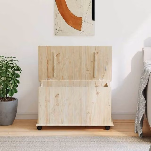 Berkfield Home ALTA Storage Chest with Castors, Solid Pine Wood, Beige, W: 73 cm, D: 39.5 cm, H: 44 cm