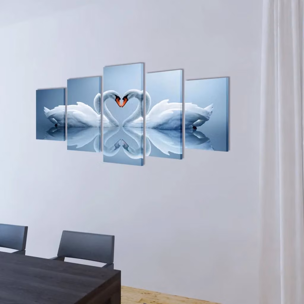 Berkfield Home Swan Canvas Wall Print Set, Multicolour and Blue, W: 200 cm x H: 100 cm – 2