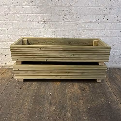 Set of 2 Planter Potters Brown Wooden Trough Planters for Ornamental, Herb or Vegetable Gardens – 3