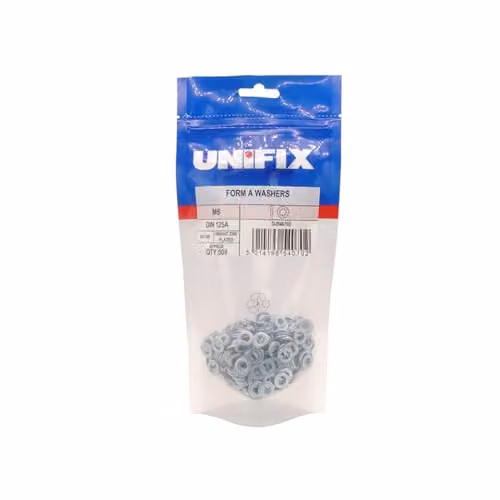 Unifix M10 Flat Washers DIN 125A, Galvanised Steel, Silver