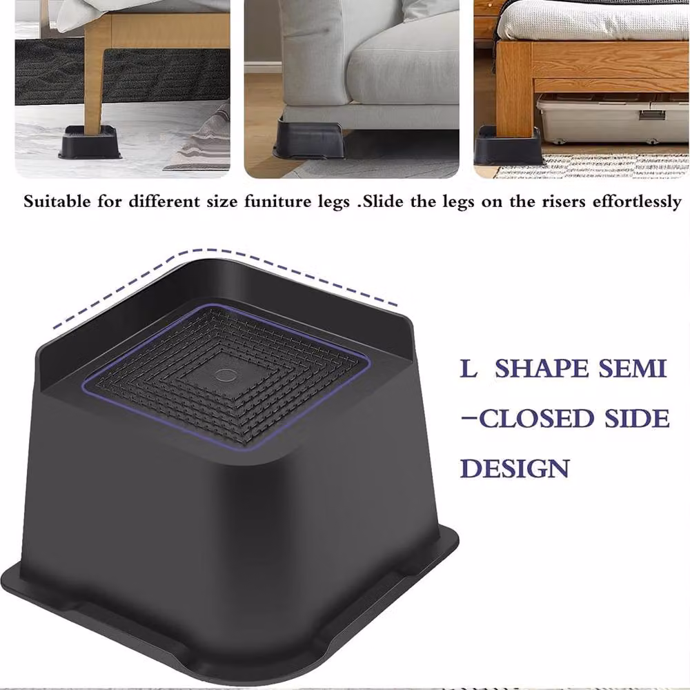 Ventryn 4 Piece Black Plastic Bed Risers, 4 Inch Support for Beds, Sofas, Tables and Chairs – 4