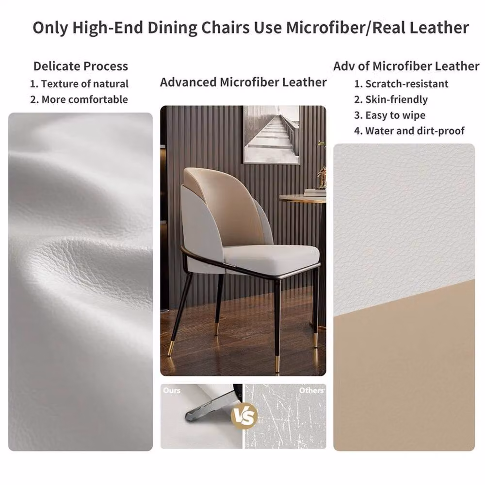 PAWNORA Set of 2 Modern Dining Chairs in Beige Fabric and Synthetic Leather – 3
