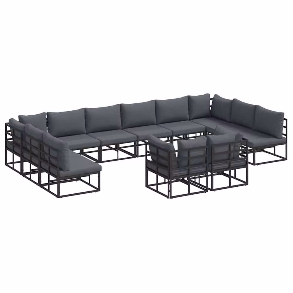 Berkfield Home 12 Piece Garden Sofa Set with Upholstered Cushions and Pillows in Black Powder Coated Aluminium – 2