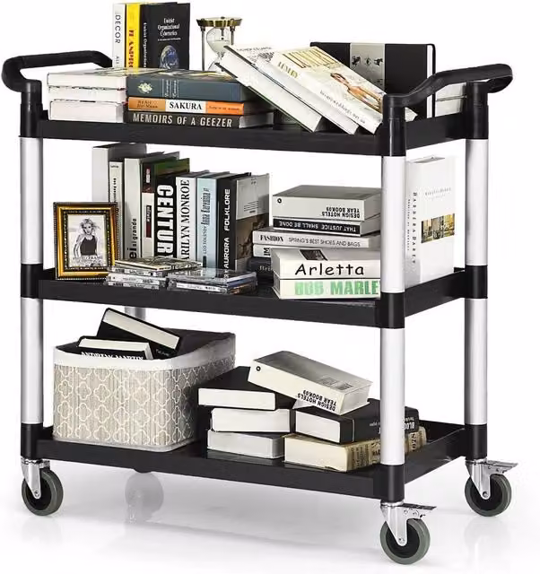 EONLION 3 Tier Large Kitchen Storage Trolley and Service Cart with Lockable Wheels in Matt Black – 1