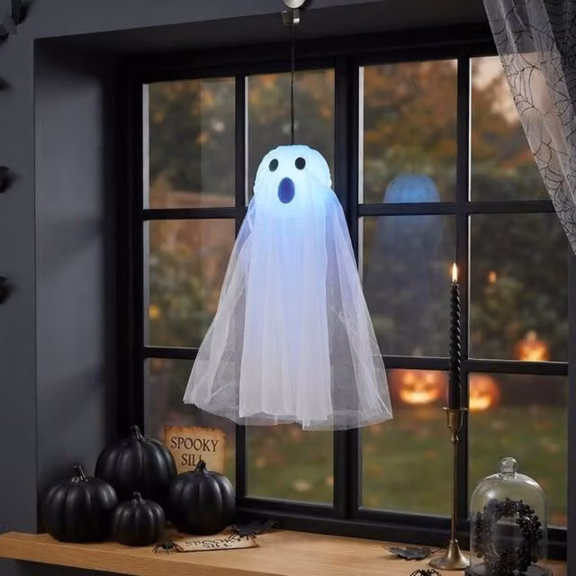 Garden Greatness Hanging Light Up Spooky Ghost Decor in White and Multicolour