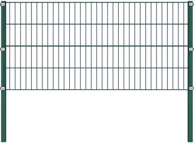 Berkfield Home Green Powder-Coated Steel Double-Bar Mat Fence Panel with Posts, W: 80 cm, H: 170 cm – 1