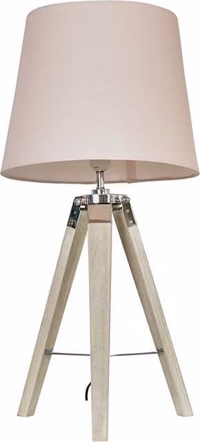 ValueLights Clipper Tripod Table Lamp in Brown Wood with Pink Aspen Fabric Shade, H 70 cm x W 35 cm x D 35 cm