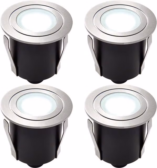 Loops 4 Pack Recessed IP67 LED Guide Lights in Silver Stainless Steel with Cool White Light – 1