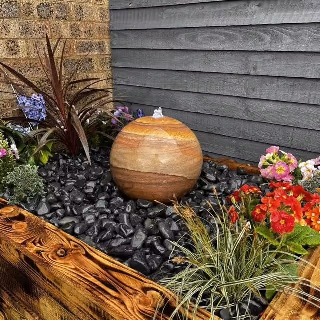Tranquility Grey Sandstone Sphere Solar Water Feature, Diameter: 30 cm