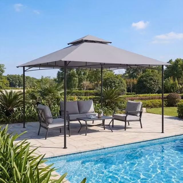 Costway Grey Metal Frame Outdoor Patio Gazebo Canopy Tent W/D/H: 330 x 330 x 284 cm