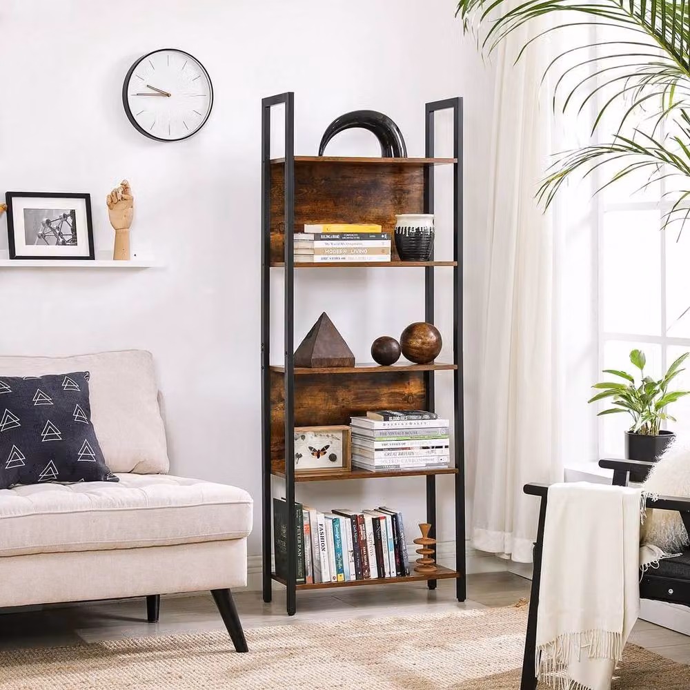 SPETLEK 5-Shelf Brown Industrial Wood Bookshelf Storage Unit – 3