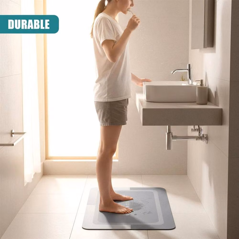 FLAVORA Grey Soft Absorbent Anti Slip Bathroom Floor Mat – 2