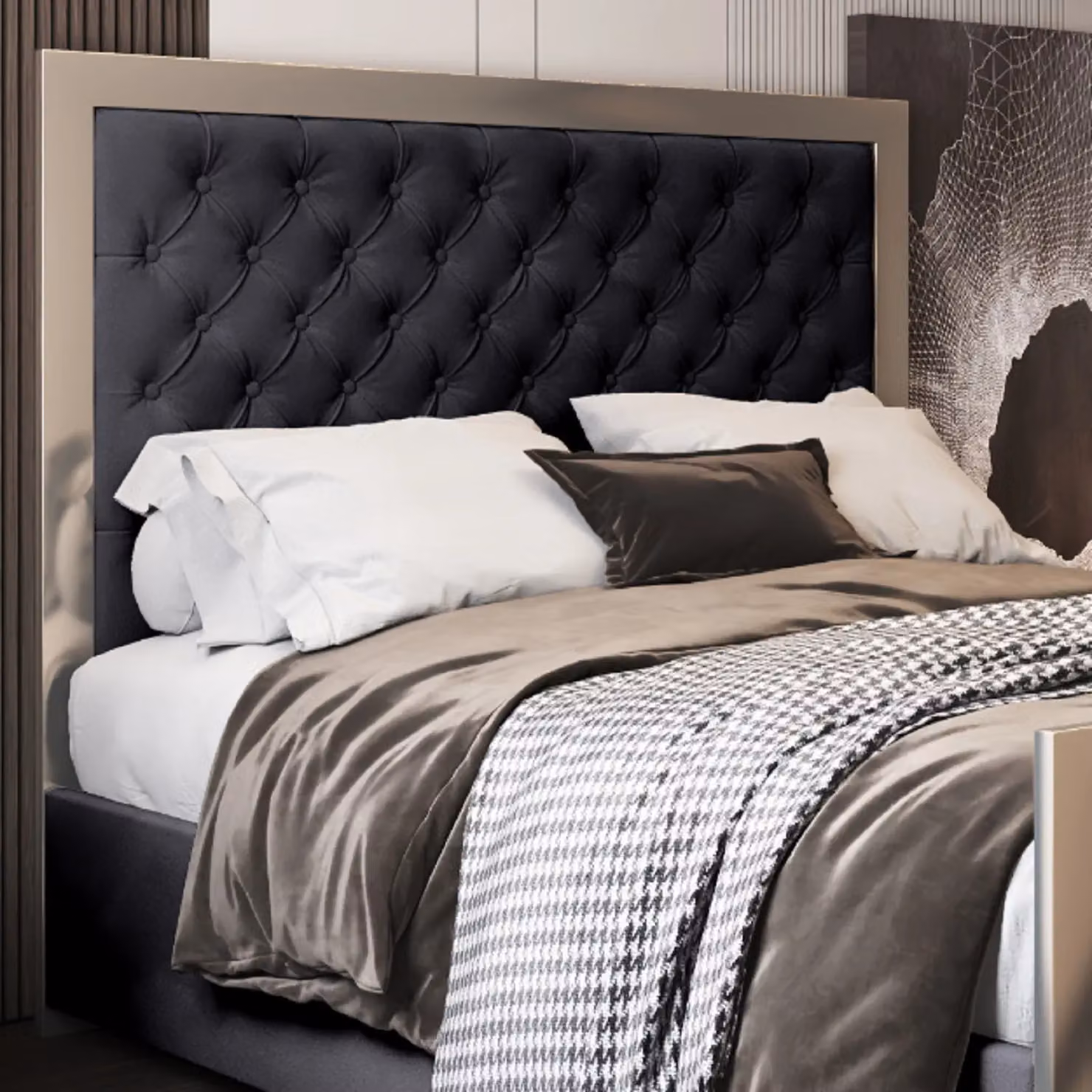 Casani Black Velvet Upholstered Metal Bed Frame, 200 x 200 cm – 3