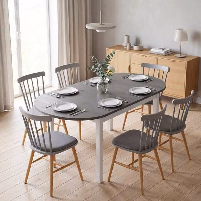HOMCOM Grey Solid Wood Folding Dining Table with Drop Leaf Top for 4-6 People – 1