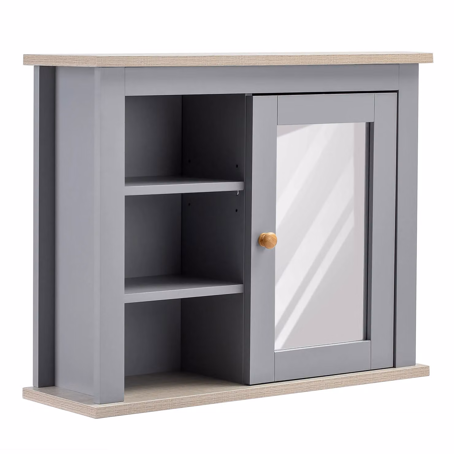 Kleankin Grey Wall Mounted Bathroom Mirror Cabinet with Adjustable Shelves and Open Shelf – 2