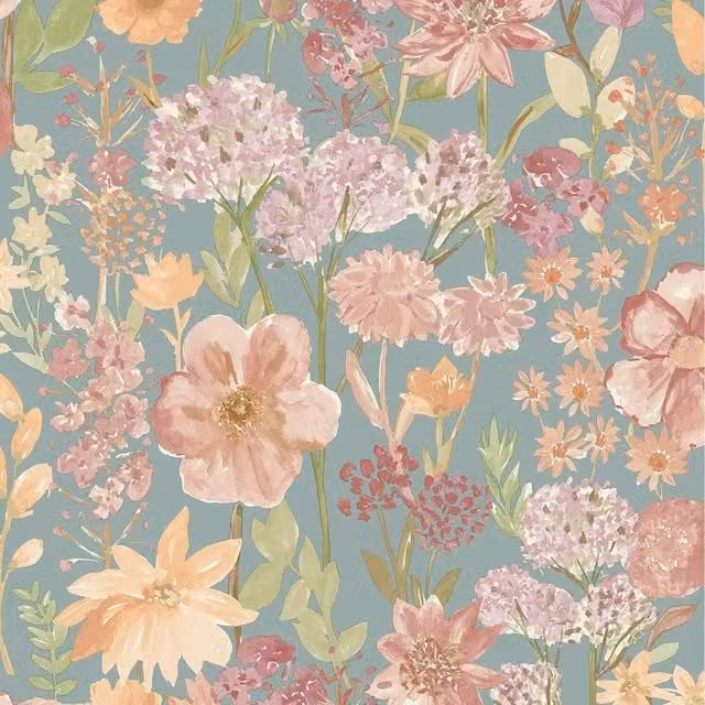 Grandeco Watercolour Wildflowers Floral Meadow Flowers Wallpaper in Blue