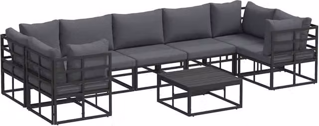 Berkfield Home 8 Piece L-Shape Garden Sofa Set with Black Powder Coated Aluminium Frame and Grey Upholstered Cushions – 1