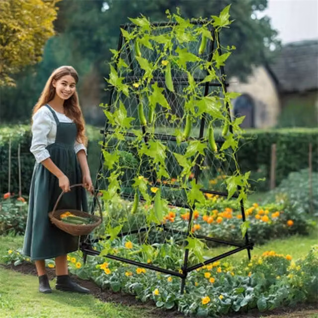NESTLUNE Black A-Frame Garden Cucumber Grow Trellis Support, W/D/H: 100 x 15 cm