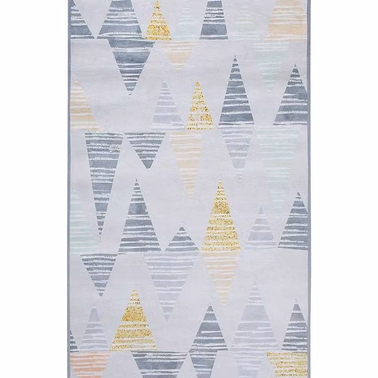 Wyld and Coco Multicolour Geometric Distressed Area Rug in Grey and Yellow, W: 80 cm, L: 150 cm