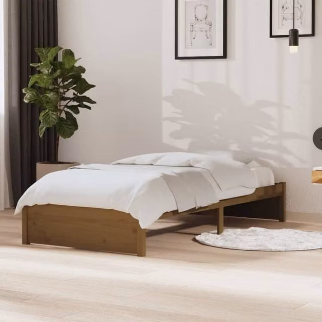 Berkfield Home Single Bed Frame in Honey Brown Solid Pine Wood, W/D/H: 90 x 190 cm – 1