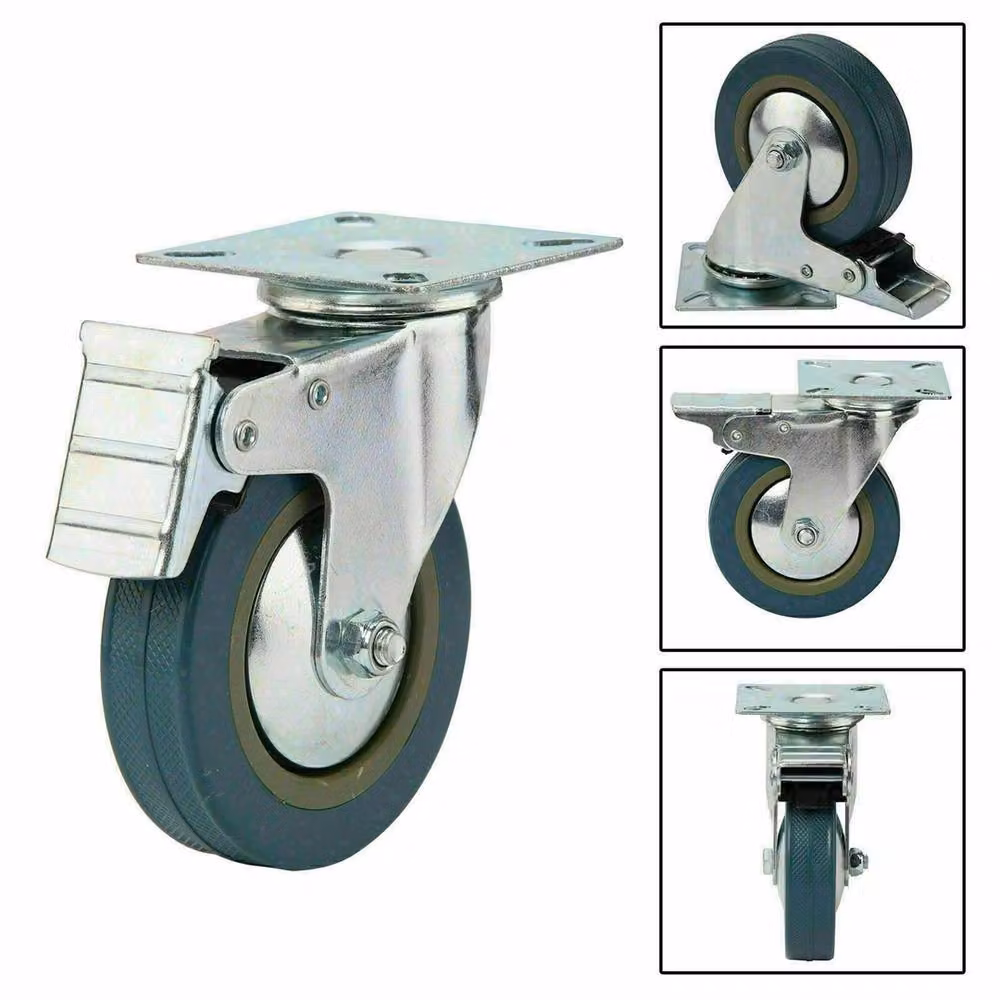 Nordara Set of 4 Heavy Duty Rubber and Steel Swivel Castor Wheels with Plate, Grey/Multicolour, 100mm – 4