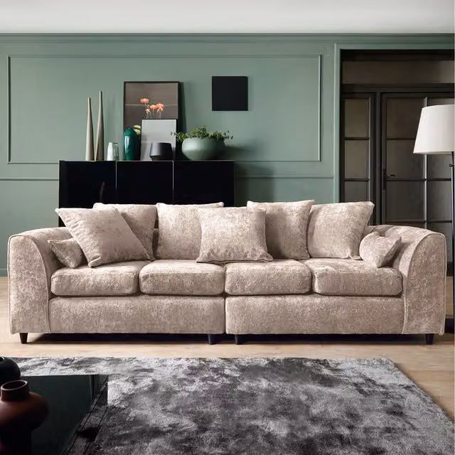 Abakus Direct Harriet 4-Seater Upholstered Sofa in Beige and Yellow with Scatter Cushions