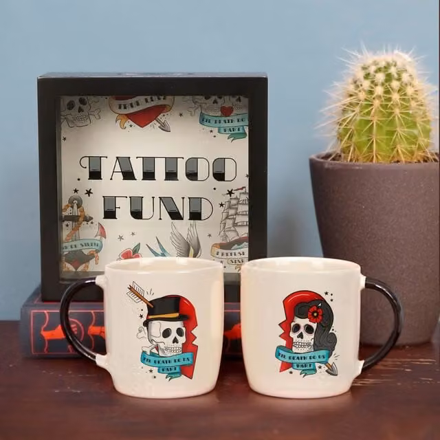KDMD Eternal Love Vintage Tattoo Couples Mug Set - White