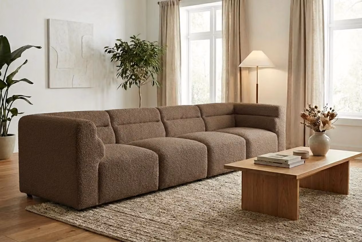 Araco Atelier Atlas 3 Seater Upholstered Bouclé Sofa in Porcini Brown