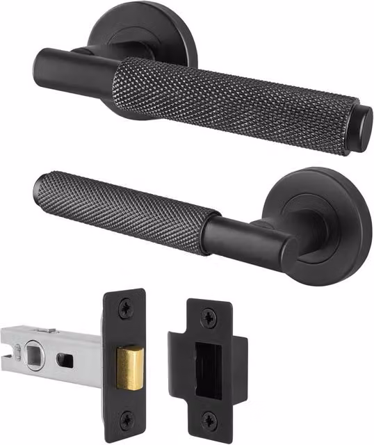 AFIT Matt Black Knurled Internal Door Handle Set, W/D/H: 150 x 150 x 150 mm